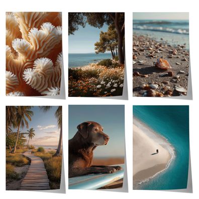 Strand Poster · Geschenkidee · Strand Palmen Muscheln · Dekoprint ohne Rahmen