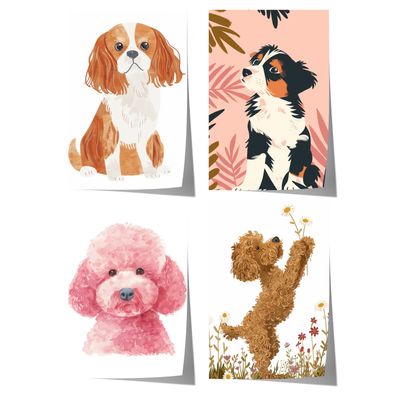 Hunde Poster · Geschenkidee · Niedliche Illustration mit Cavalier, Welpe und