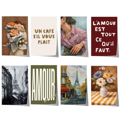 Frankreich Vintage Poster · Geschenkidee · Paris Blumen Café Illustration · D