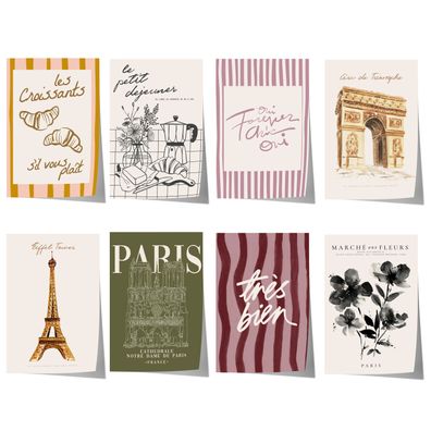 Paris Poster · Geschenkidee · Französische Typografie Wahrzeichen Café Illust