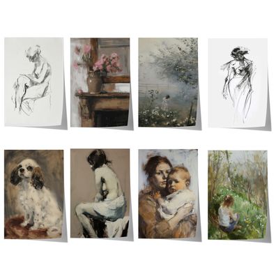Moderne Vintage Kunst Poster · Geschenkidee · Figuren Blumen Familie Klassisc