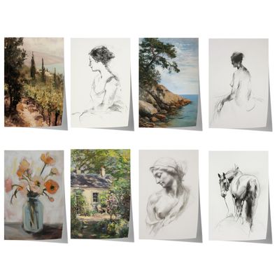 Moderne Vintage Kunst Poster · Geschenkidee · Küstenlandschaft Blumen Figuren