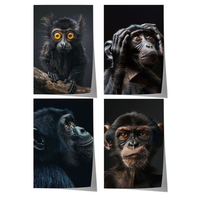 Affen Poster · Geschenkidee · Schimpanse Gorilla schwarzer Affe · Dekoprint o
