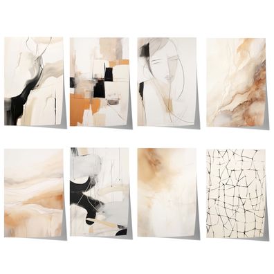 Abstrakte Beige Schwarz Poster · Geschenkidee · Künstlerische Linienzeichnung