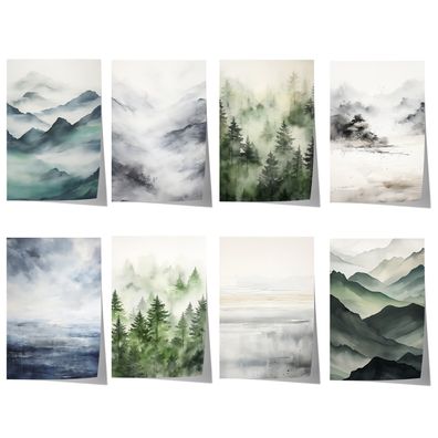 Nebelwald Berglandschaft Poster geschenkidee aquarell natur wandkunst · Deko