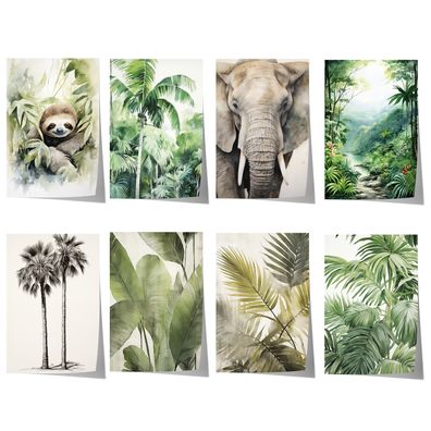 Safari Dschungel Poster · Geschenkidee · Faultier, Elefant und Tropische Pfla