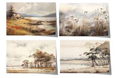 Landschaft Poster · Geschenkidee · See Wiesen Bäume Naturmalerei · Aquarell W