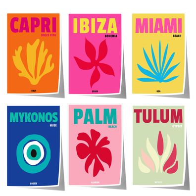 Reiseposter · Geschenkidee · Capri Ibiza Miami Mykonos Palm Beach Tulum · Min