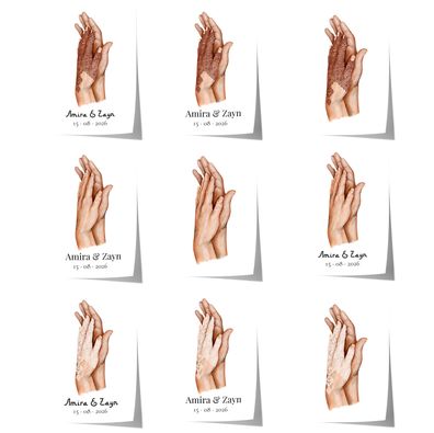 Henna Hochzeit Personalisiert Hände Poster Minimal Aquarell Paar Namen Datum
