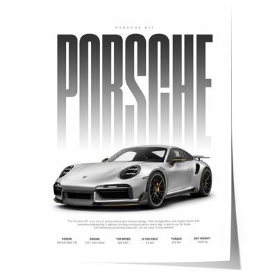 Silberner Sportwagen Poster · Geschenkidee · Luxus Coupé Wandbild · Deko Prin