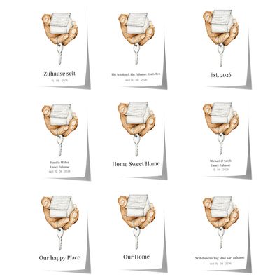 Personalisiertes Zuhause Poster · Geschenkidee · Haus Schlüssel Illustration