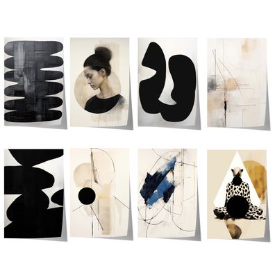 Abstrakte Moderne Poster · Geschenkidee · Minimalistische Schwarz Beige Wandk
