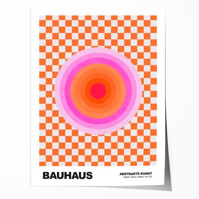 Poster Bauhaus Abstrakte Kunst · Pink Orange Kreis auf Schachbrett Muster · M