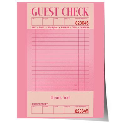 Guest Check Poster · Pink Vintage Receipt Design · Minimal Typographic Wall A