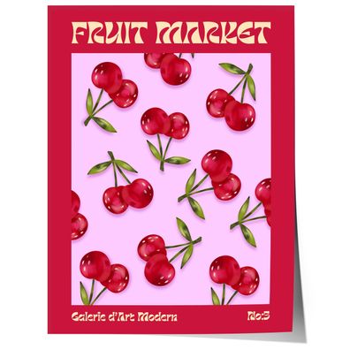 Fruit Market Poster · Cherry Pattern Artwork · Retro Modern Illustration · M