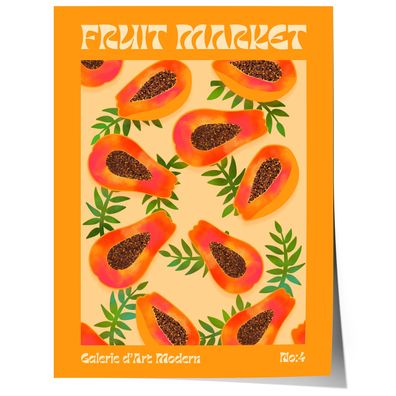 Fruit Market Poster · Papaya Pattern Artwork · Tropical Retro Illustration