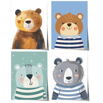 Poster Kinderzimmer Bär Wald Dschungel Aquarell Löwe Elefant · Kinderzimmer B