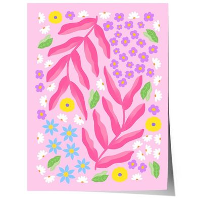 Palmenblatt Poster · Geschenkidee · Abstrakte Bunte Blumen · Florale Illustra
