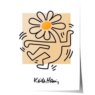 Dancing Figure Poster · Keith Haring Style · Minimal Line Art mit Blume · Mod
