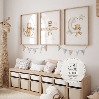 Poster Kinderzimmer Bilder · Geschenkidee für Kinder · Teddy Bären Flugzeug P