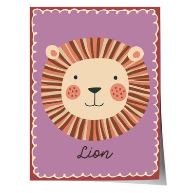Poster Kinderzimmer Löwe · Niedliches Tiermotiv · Lion Illustration auf Lila