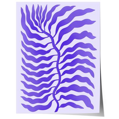 Palmenblatt Lila Abstrakt Poster · Organische Linien im Modernen Minimal Stil