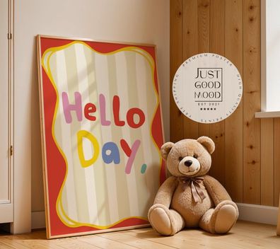 Poster Kinderzimmer · Hello Day Schriftzug · Fröhliches Spruchposter in bunte