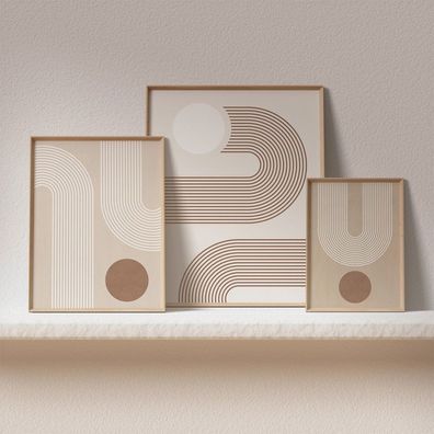 Poster Boho Abtrakt Bogen Linien Beige Braun | Bilder Wohnzimmer | Wandbilde