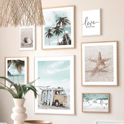 Poster Surfbrett Strand Buggy Palmen Meer · Wandbilder Wohnzimmer & Schlafzim