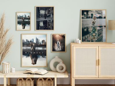 Poster Motivation Katze Löwe Wasser Spiegel · Wandbilder Wohnzimmer & Schlafz