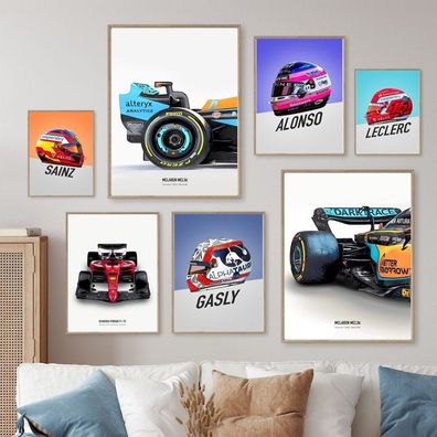 Poster Formel 1 Rennwagen Helm Rennfahrername · Deko Print ohne Rahmen