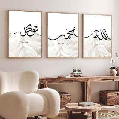 Poster weiße Rosen Kalligraphie · Wandbilder Wohnzimmer & Schlafzimmer · Dek
