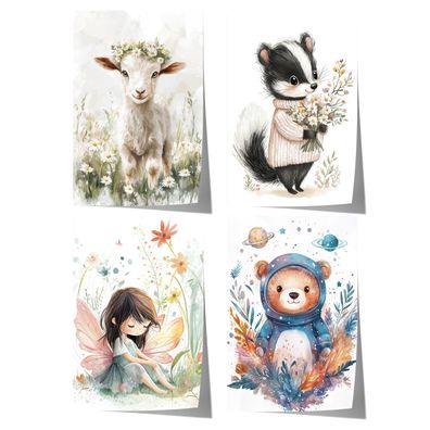 Tiere Kinderzimmer Süß Aquarell Ziege Stinktier Bär Fee Poster · Kinderzimmer