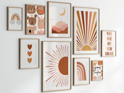 Poster Kinderzimmer Bilder Sonnenstrahlen Blumen Regenbogen Regen Herzen Mond