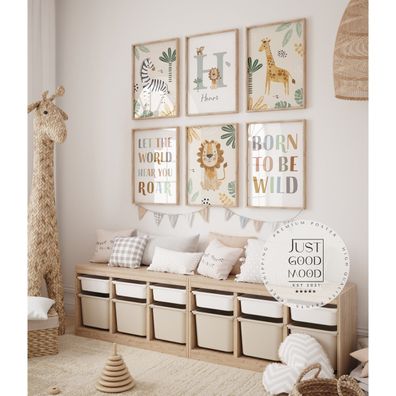 Poster Kinderzimmer Dschungel Tiere · Name Personalisiert · Kinderzimmer Bild