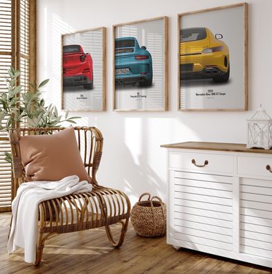 Poster Sportwagen Ferrari Mercedes Porsche Klassiker Legenden · Geschenk für