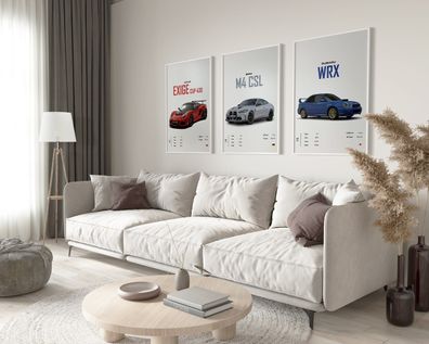 Poster Sportwagen BMW LOTUS SUBARU Klassiker Legenden · Geschenk für ihn · W