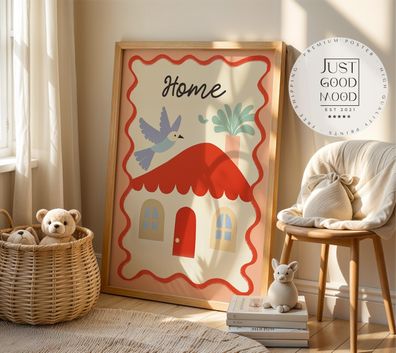 Poster Kinderzimmer Haus · Home mit Vogel & Pflanze · Liebevolles Wandbild