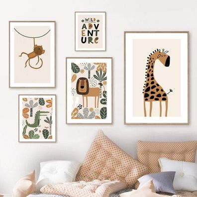 Poster Safari Abenteuer Löwe Giraffe · Kinderzimmer Wandbilder · Spielzimmer