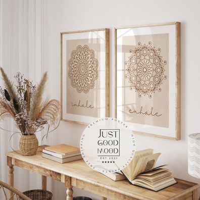 Poster Yoga Inhale Exhale · Einatmen Ausatmen Mandala · Wohnzimmer Bilder · S