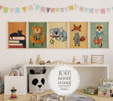 Poster Kinderzimmer · Geschenkidee für Kinder · Fuchs Koala Corgi Eichhörnche