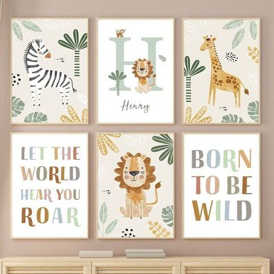Poster Kinderzimmer Dschungel Tiere · Name Personalisiert · Kinderzimmer Bild