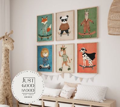 Skateboard Waldtiere Poster Kinderzimmer · Geschenkidee für Kinder · Dalmatin