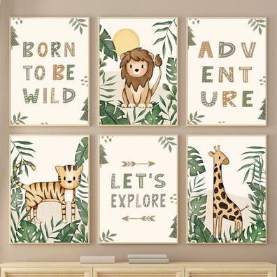 Poster Kinderzimmer Dschungel Tiere Abenteuer · Kinderzimmer Bilder · Wand De
