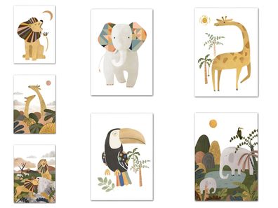 Poster Kinderzimmer Dschungel Tiere · Kinderzimmer Bilder · Wand Deko · Kunst