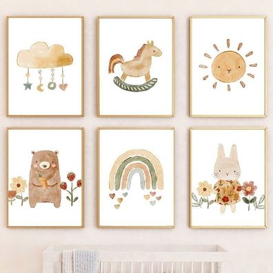 Poster Kinderzimmer Tiere Sonne Regenbogen · Kinderzimmer Bilder · Wand Deko