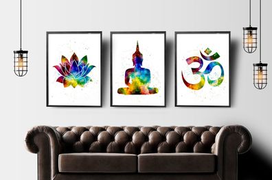 Poster Yoga 7 Chakren · Yoga Posen · 8 Gliedmaßen des Yoga · Affirmationen