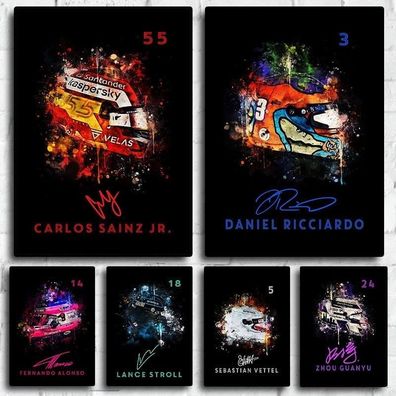 Poster Formel 1 Helm Aquarell Rennfahrer Name Unterschrift Rennnummer · Deko