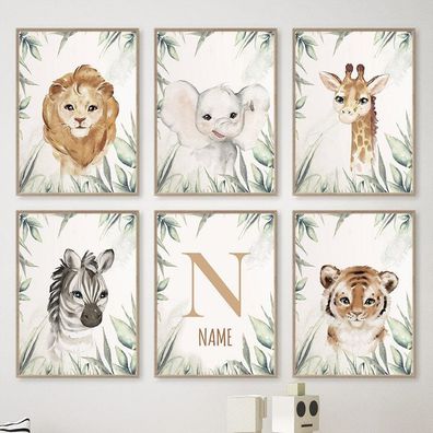 Poster Kinderzimmer Dschungel Tiere · Kinder Name Personalisiert · Kinderzimm