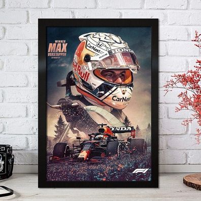 Poster Formel 1 Max Verstappen Rennfahrer Helm Rennwagen Red Bull · Deko Prin